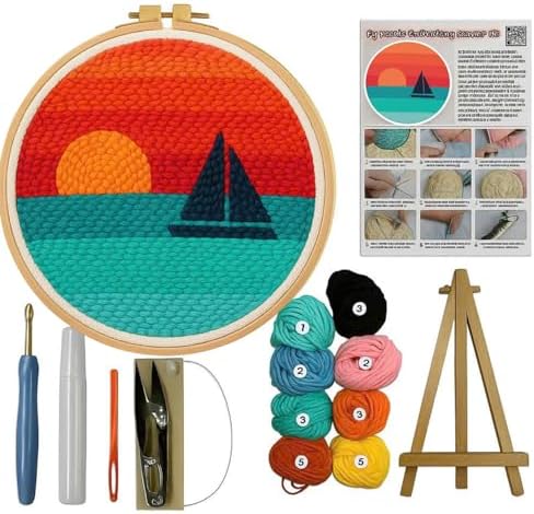 CELCRAFTIQUE Punch Needle Kits for Adults Beginner, Tool with Punch Needle Fabric, Hoops, Yarns and Sewing Needles (Style 3) by Unknown