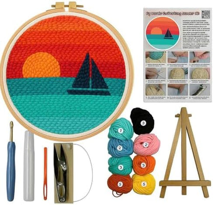 CELCRAFTIQUE Punch Needle Kits for Adults Beginner, Tool with Punch Needle Fabric, Hoops, Yarns and Sewing Needles (Style 3) by Unknown