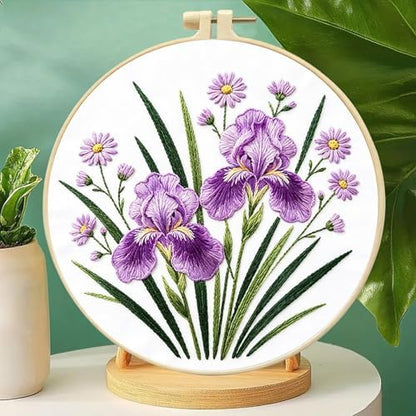 FRANDEK DIY Iris Stamped Embroidery Kit with Hoop for Adults - Image 7