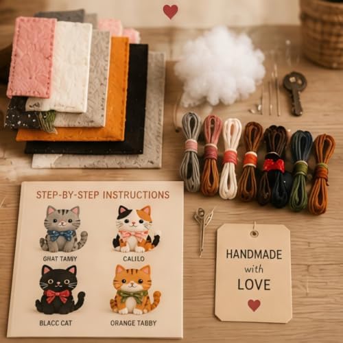 Sewing Kit for Beginners, DIY Felt Sewing Craft Kit with Pre-Cut Fabric & Instructions, Handmade Plush Animal Craft Set for Adults & Teens (Bird) (cat) - Image 5