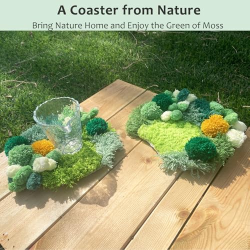 msamiagfn Latch Hook Kits for Adults Beginners with 3D Moss Design Coasters, 2 Pack - DIY Craft Hobbies for Women - Image 2