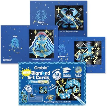 Grabie Mini Diamond Painting Cards Kit, 12 Pack Square Drill, Zodiac Glow by Grabie