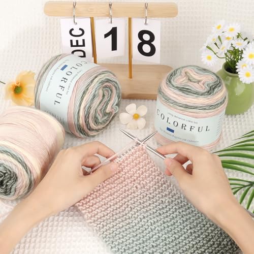 Aeelike Cake Yarn for Crocheting, Soft Ombre Crochet Yarn, Pink Green - Image 2