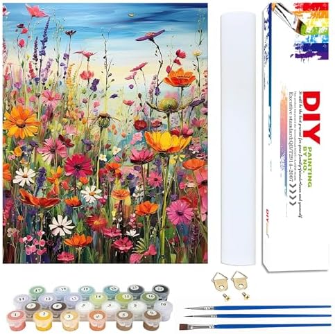 Wlid Flowers Paint by Number Adult-Paint by Numbers Flowers,Canvas Painting by Numbers for Adults Flower,Oil Painting by Numbers for Adults for Gifts and Home Wall Decor(With Gifts Box)16x20inch by VintageStyleWallDecoration