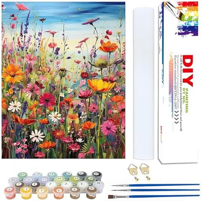Wlid Flowers Paint by Number Adult-Paint by Numbers Flowers,Canvas Painting by Numbers for Adults Flower,Oil Painting by Numbers for Adults for Gifts and Home Wall Decor(With Gifts Box)16x20inch by VintageStyleWallDecoration