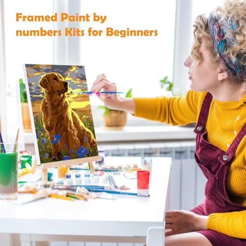 MOGTAA Paint by Numbers Kit for Adults with Frame, Dog Paint by Number Canvas, Flowers Scenery Paint by Numbers with Easel, DIY Animal Oil Painting Kit for Home Wall Decor 8 x 12 Inch - Image 4