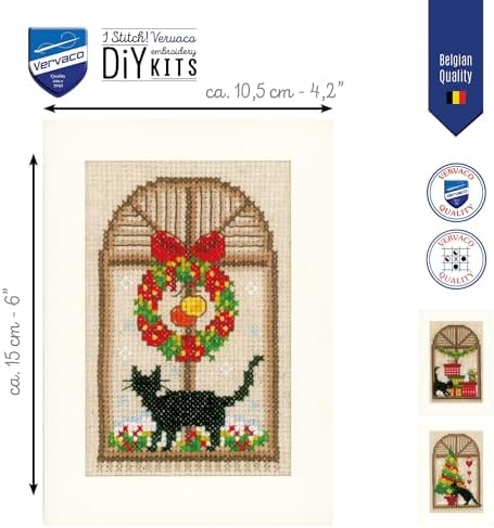 Vervaco Counted Cross Stitch Christmas Cards Kit Set of 3 Festive Feline Holiday Embroidery Kit for Beginners ca. 10,5 x 15 cm DIY Stationairy Set Gift for Crafters - Image 2