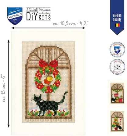 Vervaco Counted Cross Stitch Christmas Cards Kit Set of 3 Festive Feline Holiday Embroidery Kit for Beginners ca. 10,5 x 15 cm DIY Stationairy Set Gift for Crafters - Image 2