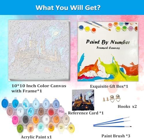 Artunion Framed Paint by Numbers Kit for Adults Beginners & Kids Ages 8-12,Magic Castle Paint by Number with Frame,Starry Night Paint by Numbers Kit on Canvas 10 * 10 Inch Without Easel - Image 4