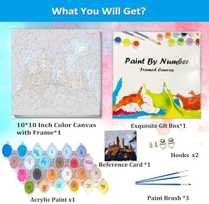 Artunion Framed Paint by Numbers Kit for Adults Beginners & Kids Ages 8-12,Magic Castle Paint by Number with Frame,Starry Night Paint by Numbers Kit on Canvas 10 * 10 Inch Without Easel - Image 4