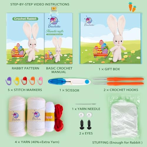 Crochetta Crochet Kit for Beginners, Crochet Starter Kit w Step-by-Step Video Tutorials, Beginner Crochet Kit Knitting Supplies for Adults, Crochet Bunny(40%+ Yarn) - Image 2