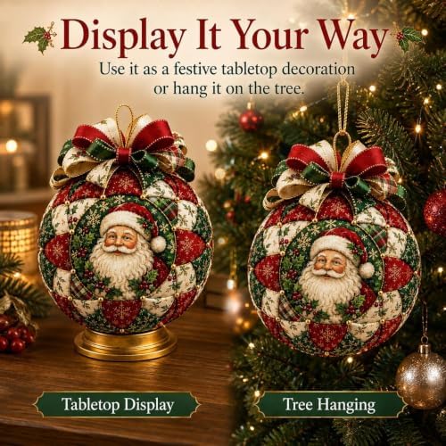 Christmas Classics Patchwork Ornament DIY Kit, Quilted Tree Fabric | Decor Set, Holiday Tabletop Craft for Beginners, Santa Reindeer Snowman Ornament, Xmas Craft Gift for Adults (Tree) - Image 5