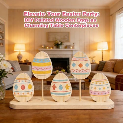 Easter Egg Painting Kit, DIY Craft Kit with 9 Blank Wooden Eggs, Unfinished Standing Wood Ornaments to Paint for Adults Family, Spring Home Decor Table Centerpiece Easter Party Supplies - Image 6