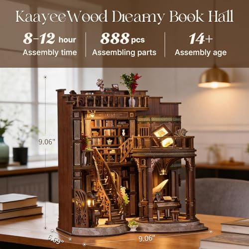 DIY Book Nook Kit, 3D Wooden Puzzle Miniature Booknook Bookend Bookshelf Decor with LED Light,Cherry Blossom Bookstore Bookshelf Insert Booknook, Book Nook Kits for Adults - Image 2