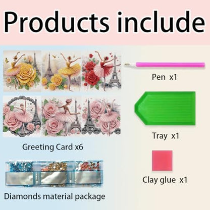 C'eitura 6Pcs Ballet Girl Diamond Art Greeting Card Kit – DIY Rhinestone Painting Postcard Set for Holiday Christmas New Year Party Favors, Creative Craft Gift for Dance Lovers - Image 6