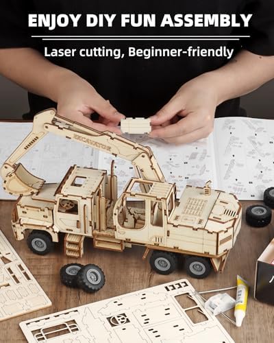 3D Wooden Puzzle for Adults, Excavator Wooden Model Car Kits - Image 5