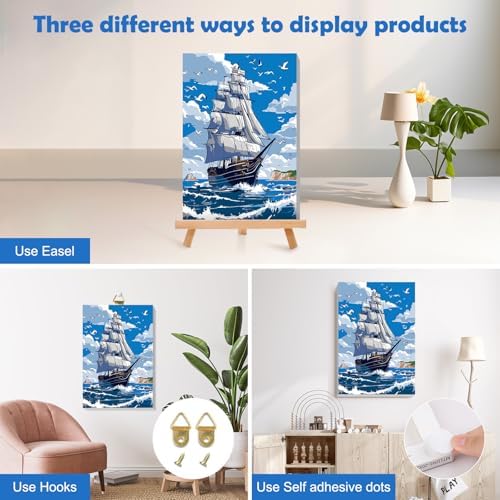 MOGTAA Ship Landscape Paint by Numbers Kit for Adults Beginners with Frame, Seagulls and Sea Adult Paint by Number Kits on Canvas with Easel, Easy DIY Oil Painting Kits for Home Decor, 8x12in - Image 3