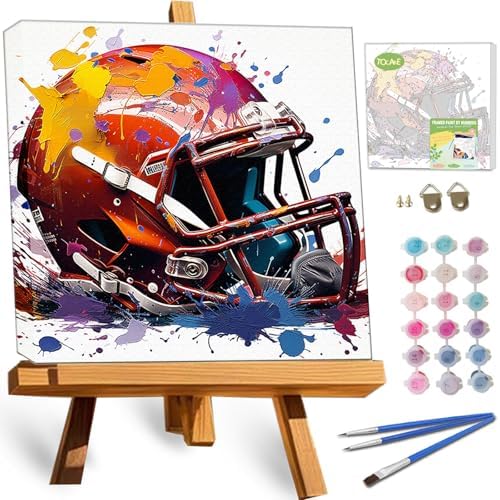 TOCARE Framed Paint by Numbers Kit for Adults Beginners& Kids Ages 8-12, 12x12inch Sport Helmet Paint by Number with Frame, Cartoon Helmet Paint by Numbers Framed Canvas(Without Easel) - Image 3