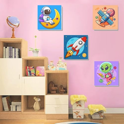 MXCFZX 6 Pack Paint by Numbers Kit for Kids with Frame,Cartoon Rocket Ship Painting Kits for Ages 6-12,Alien Easy DIY Acrylic Paint by Number Kids Paint for Beginner,Perfect for Wall Decor(8X8inch) - Image 3