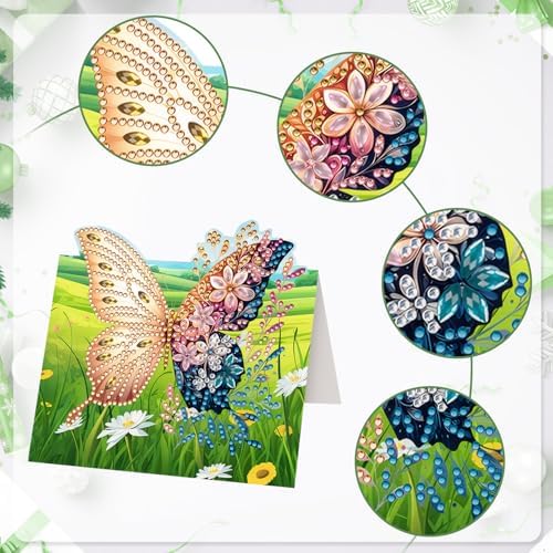 6 Pack DIY Diamond Painting Greeting Card Kit Butterfly Lawn, 5D Diamond Art Christmas Birthday Holiday Foldable Thank You Cards Blessing Greeting Card, Art Crafts Kit Creative Envelope - Image 6