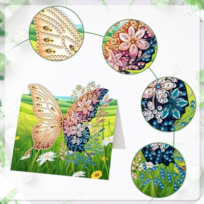 6 Pack DIY Diamond Painting Greeting Card Kit Butterfly Lawn, 5D Diamond Art Christmas Birthday Holiday Foldable Thank You Cards Blessing Greeting Card, Art Crafts Kit Creative Envelope - Image 6