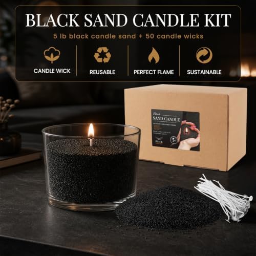 Black Sand Candle Wax Kit - 5LB Pearled Candle Sand with 50 Candle Wicks - Image 3