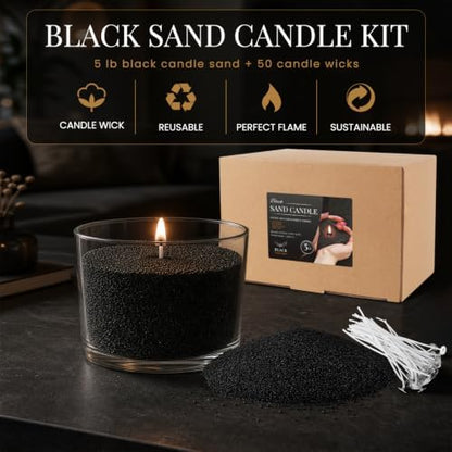 Black Sand Candle Wax Kit - 5LB Pearled Candle Sand with 50 Candle Wicks - Image 3