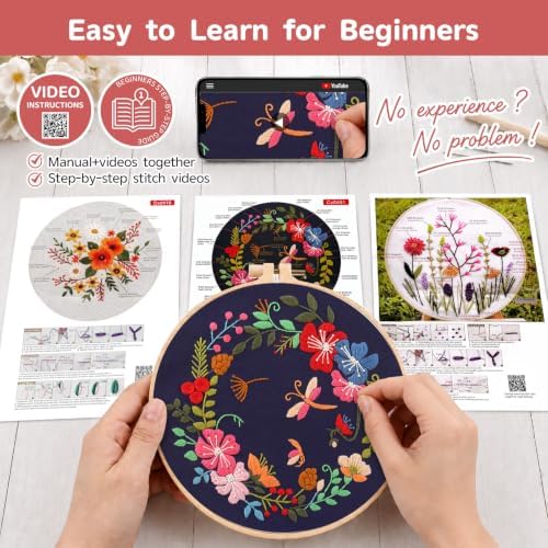 Meyocky Embroidery Kit for Beginners with Floral Leaf Patterns Stitch Video - Image 3