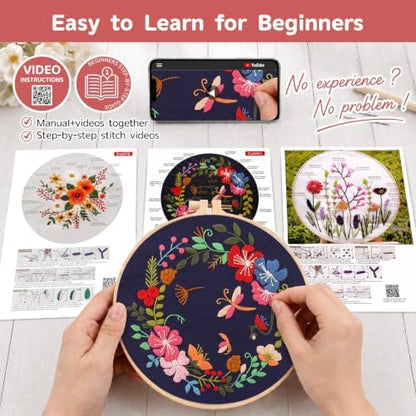 Meyocky Embroidery Kit for Beginners with Floral Leaf Patterns Stitch Video - Image 3