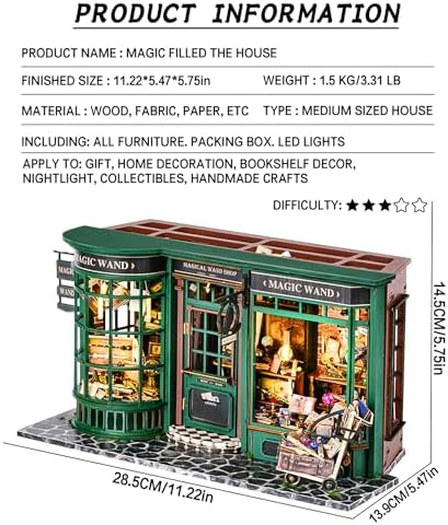 Roroom DIY Miniature House Kit, Magic Full House Book Nook Kit with LED Light, 3D Wooden Puzzle Miniature Dollhouse Kit for Bookshelf Decor-Creative Gift for Family and Friends - Image 2