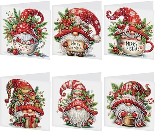jinglinhh 6pcs Christmas Cup Gnome Diamond Art Painting Greeting Cards with Envelopes, DIY Card Making Kits for Adults, Diamond Art Postcards Holiday Cards Craft Gifts by Unknown