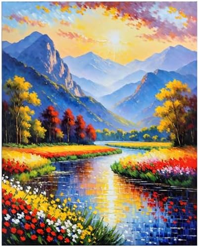 Lovepefe Scenery Paint by Numbers Kit for Adults Flowers Paint by Numbers Mountain Stream DIY Canvas Oil Painting for Gift Home Wall Decor 16x20 Inch by Unknown