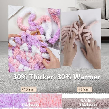 Cozyful Chunky Yarn for Hand Knitting - #10 Chunky Chenille Blanket Yarn, Jumbo Big Thick Chunky Yarns for Crocheting, Tie Dye Bulky Knit Yarns, 8 Skein (20 yds 8 oz Each Skein), Purple&Pink&White - Image 3