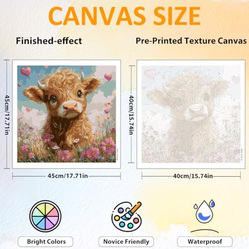 CRZMODE Highland Cow Paint by Numbers Kit for Adults, Cow Paint by Numbers for Adults, Acrylic Painting Crafts for Home Decor Gift (16x16inch) - Image 4
