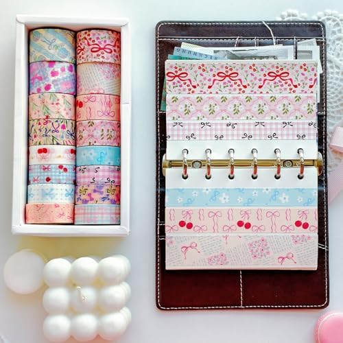 16 Rolls Vintage Washi Tape Set with Bowknot Patterns, Decorative Scrapbook Tape for Journaling Supplies, DIY Crafts and Bullet Journals - Image 3