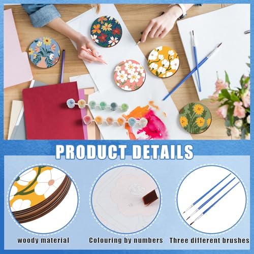 Reallnaive 8 Pcs Flower Paint by Numbers Kit for Adults Floral Coasters - Image 3
