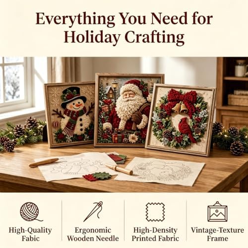 3D Christmas Fabric Art Kit with Frame, No-Sew Handmade Fabric Poke Art Kit - Image 5