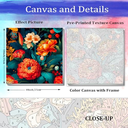 JUJUHOOD Tropical Flowers Framed Paint by Numbers Kit for Adults Beginner & Kids Ages 8-12,Red Flower Paint by Number Without Easel, Acylic Paint by Numbers for Gift Home Wall Decor (10x10Inch) - Image 4