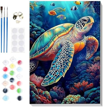 Bowetile Framed Paint by Numbers Sea Turtle for Adults Beginners, Adults' Paint-by-Number Kits, Easy Adult Paint by Number Kits on Canvas, Acrylic Animals Number Painting for Home Decor, 8x12in by BOWETILE