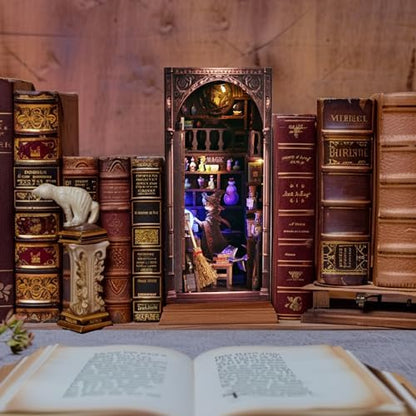 Magic Wizard Cat 3D Book Nook Kit, DIY Miniature House Booknook Dollhouse Kit for Adults and Teens, 3D Wooden Puzzle Bookend Bookshelf Insert Decor, Mini Magic House Model Build Gift - Image 6