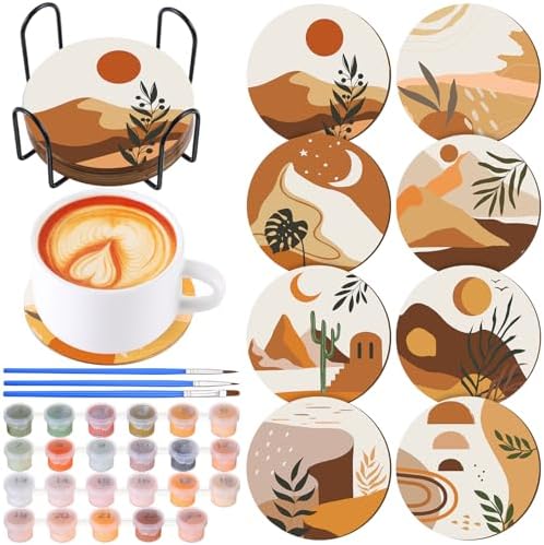 Reallnaive 8 Pcs Boho Paint by Numbers Kit for Adults Wooden Coasters by Reallnaive