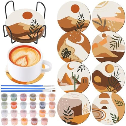 Reallnaive 8 Pcs Boho Paint by Numbers Kit for Adults Wooden Coasters by Reallnaive