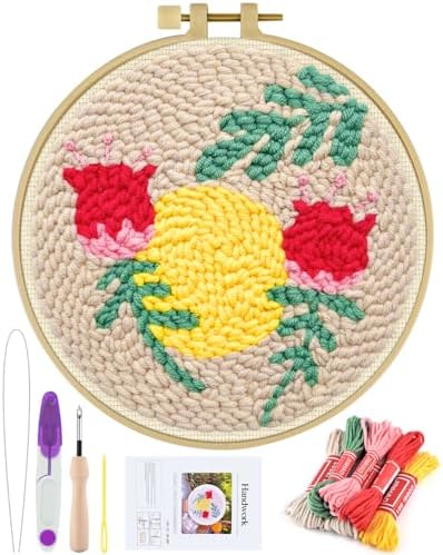 ERKOON Punch Needle Kit Adults Beginners, DIY Easy Floral Embroidery Set for Starter Art Craft, Needling Punch Project with Patterns, Tools, Yarns, Hoop, Instruction (Rose Passing) by ERKOON