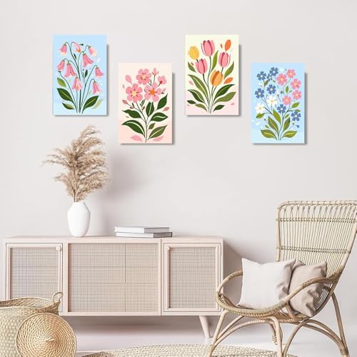 Gemozaic 4 Pack Paint by Numbers Kit for Adults with Frame, Easy Flowers - Image 5