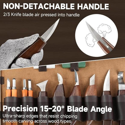 Wood Carving Kit for Beginners – 25pcs Whittling Knife Kit Wood Carving Tools with PU Leather Storage Bag, 10 Carving Knives, 6 Templates & Basswood for DIY Crafts - Image 4