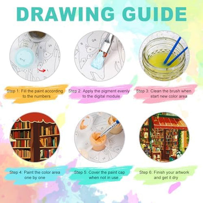 Paint by Numbers Kit for Adults, Cozy Bookstore Painting, 16 x 20 Inch - Image 5