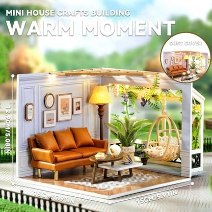 Flever DIY Miniature House Kit, Tiny Home Kit with LED Light, Mini House Build Craft Kits for Adults and Teens, Home Decor Creative Gift for Family/Friends(Warm Moment) - Image 2