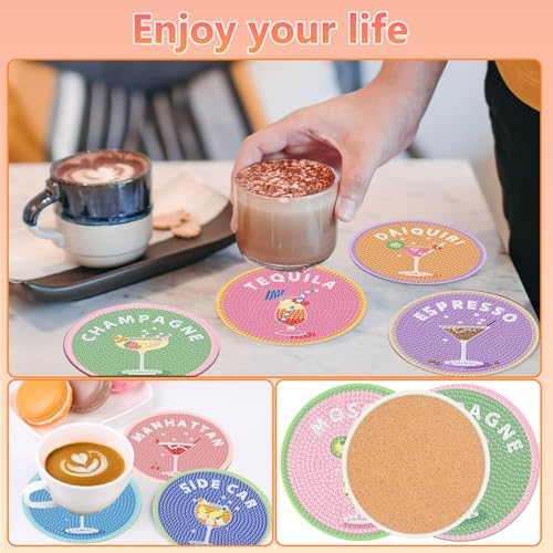 Cocktail Diamond Art Coasters Kit for Adults, Diamond Painting Coasters - Image 4