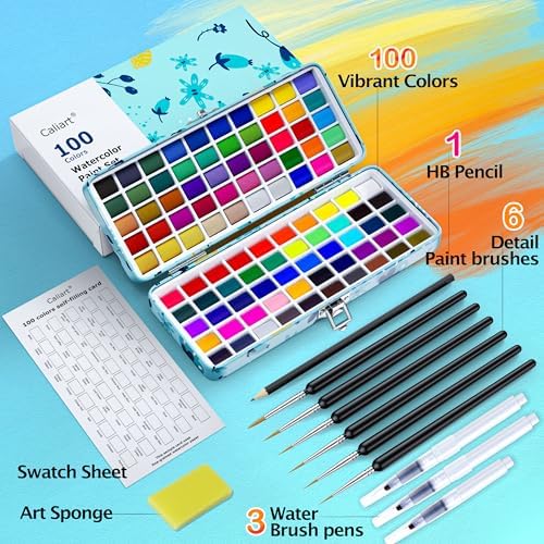 Caliart 100 Colors Watercolor Paint Set, Portable Art Supplies Palette Kit - Image 5