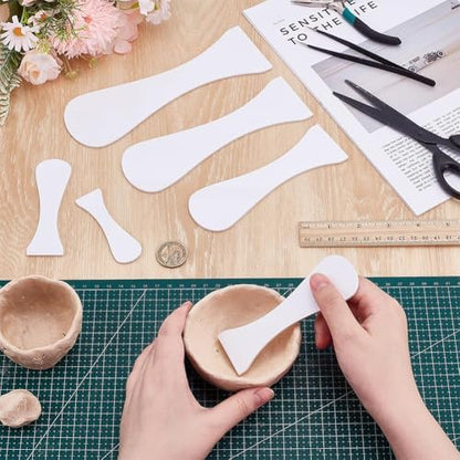 FINGERINSPIRE 6 Pcs Pottery Trimming Textured Art Tools - 6 Size Acrylic Clay Wedging Board Set for Ceramics, Sculpting & Carving, Flat Round White Pottery Foot Shaper & Prep Tools for Clay Crafts - Image 5